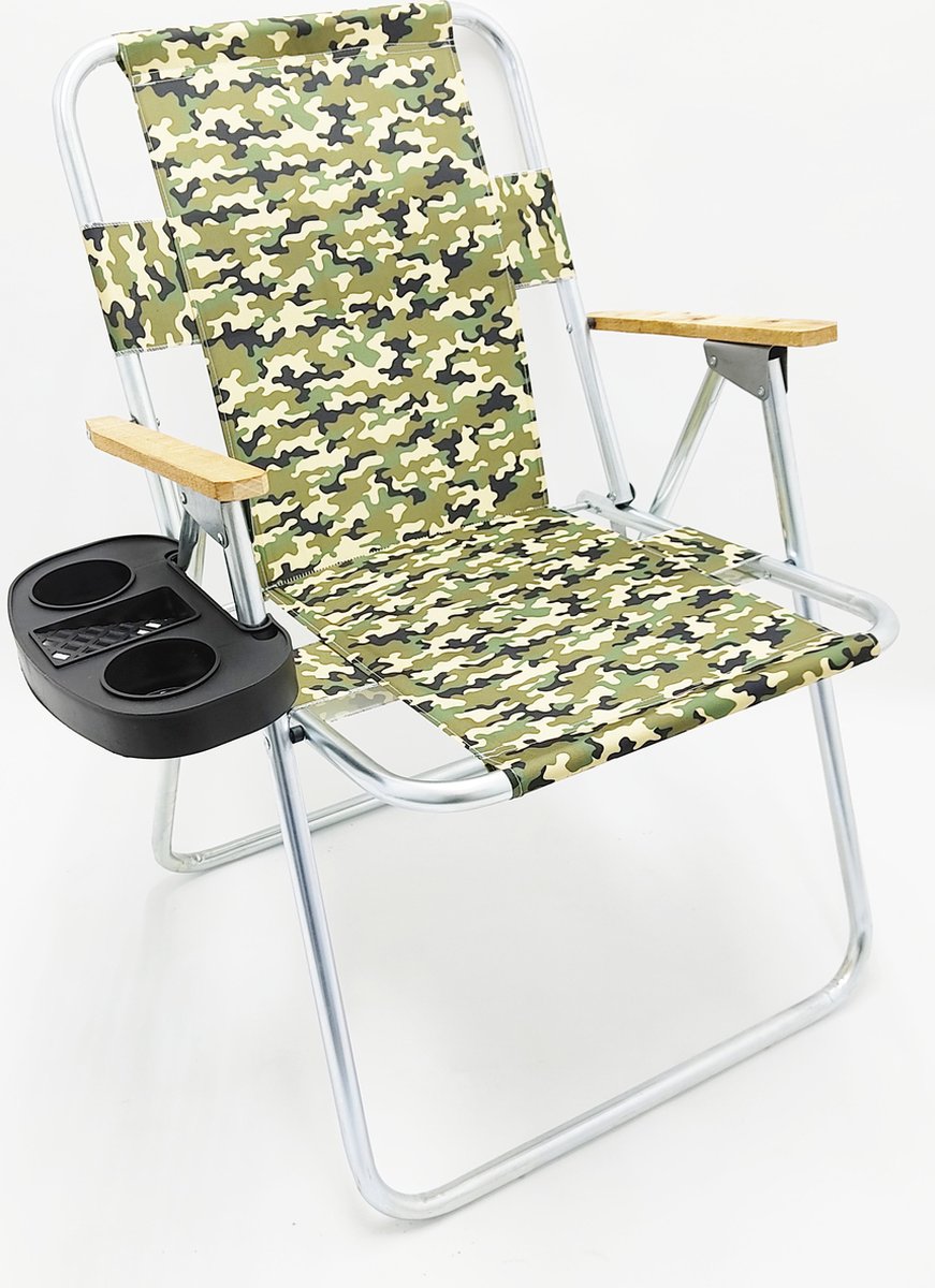 2X Campingstoel - tuinstoel - visser stoel - Inklapbaar- Met Bekerhouder- Camouflage Groen (7421092639399)