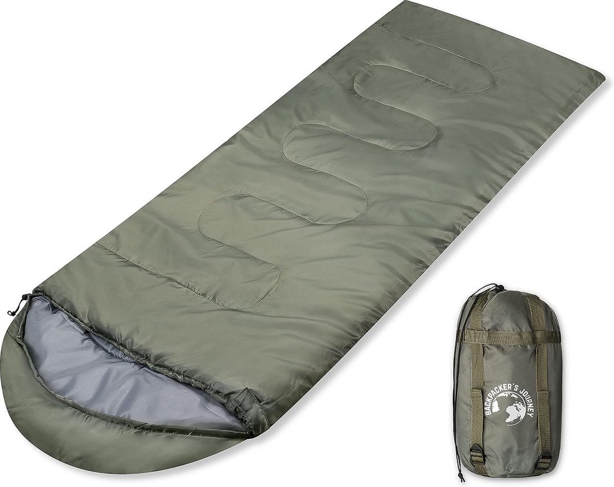 1,4 kg slaapzak in comprimeerbare pakmaat. Slaapzak Outdoor licht voor dames en heren. Ideaal voor kamperen, wandelen, backpacken en motortochten (olijfgroen) (4260619850175)