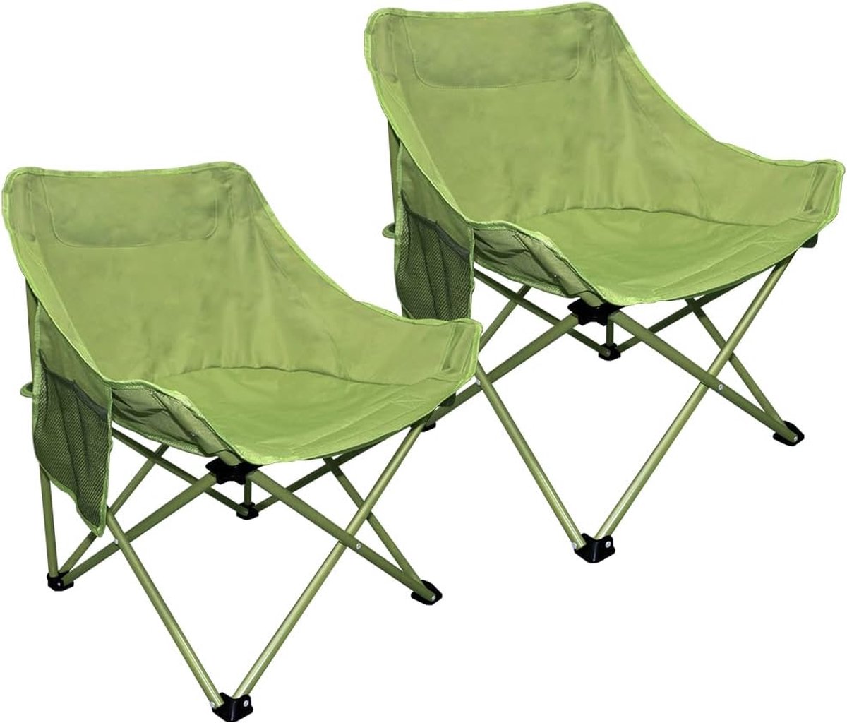 2 opvouwbare campingstoelen, geschikt voor buiten, terras, tuin, picknick, strandvakantie, camperreizen, groen. (4800437472564)