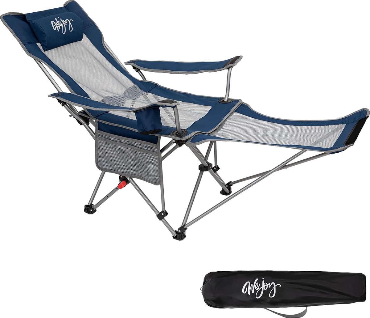 2-in-1 Opvouwbare campingstoel Fauteuil met bekerhouder Extra grote strandstoel met verstelbare rugleuning en voetsteun (6221148316608)