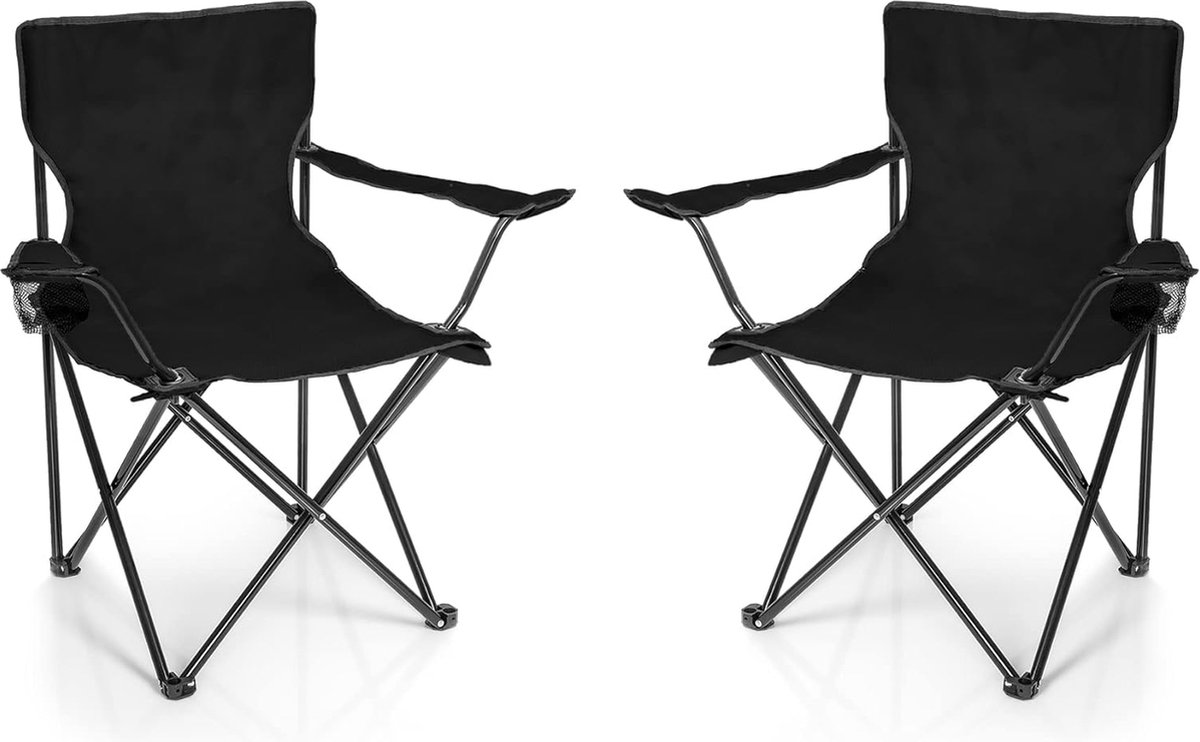 2 x vouwstoel, zwart, campingstoel, visstoel met bekerhouder en draagtas, vissersstoel, inklapbaar, klapstoel, tuinstoel, vouwstoel, relaxstoel, visstoel, opvouwbaar (4042366797619)